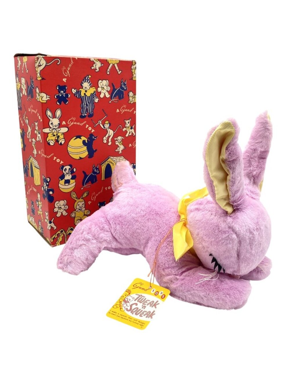 Vintage Gund Tweak N Squeak Plush Purple Slumber Bunny Original Box Tag 1950s
